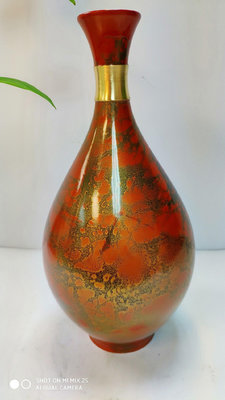 銅花瓶，回流銅器，金頸玉堂春，完美品相，犀皮金漆，鎏金，高度