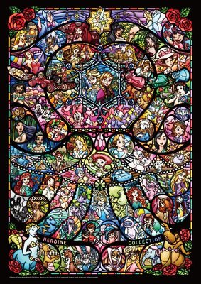 W1000-005  迷你1000片日本進口拼圖 迪士尼 皮克斯 女主角 公主 彩繪玻璃