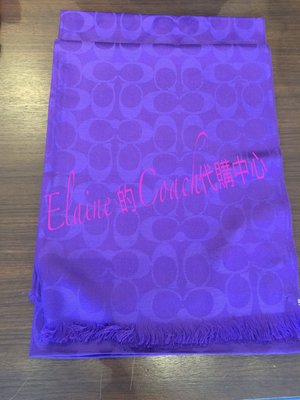 EL~COACH 86011 紫色 C Logo 羊毛流蘇寬版披肩式圍巾 現貨 附購證 特價2680免運