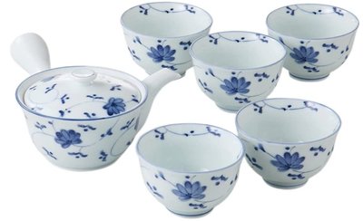 日本製造 好品質 花唐草和風側把壺茶具一壺五杯組 日式陶瓷壺茶壺茶碗泡茶壺套裝陶器側把壺茶杯擺件禮品