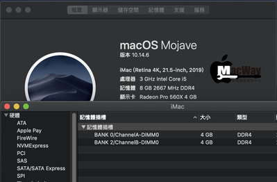 [台中 麥威蘋果] Apple維修 iMac（Retina 4K, 21.5 英寸，2019）A2116 記憶體升級!