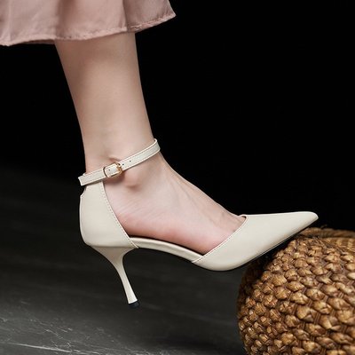 新款涼鞋 白色涼鞋女法式高級感職業小碼高跟鞋313233軟皮大碼單鞋41一43~上新特賣