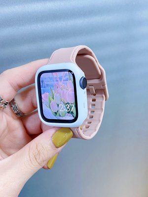 可愛硅膠反扣錶帶適用Ap百年老店pleWatch6蘋果手錶iwatch7代SE配糖果軟殼