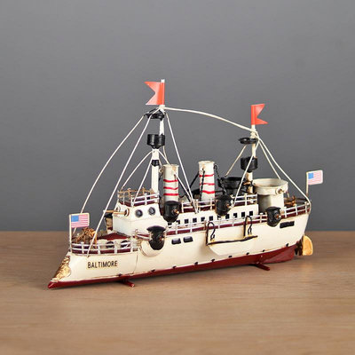 免運現貨創意擺件手工鐵藝船模1890年美國巴爾的摩號巡洋艦懷舊工藝品櫥窗收藏擺件