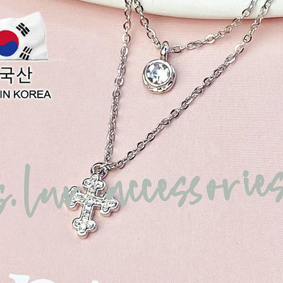 韓國代購 十字架不鏽鋼雙層項鍊 白K金墜飾 雙鍊⭐shimmer lur