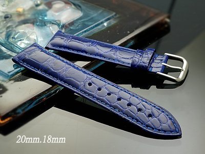【時間探索】進口純正鱷魚皮高級錶帶寶藍色 ( 20mm.18mm.)
