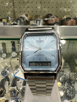 【金台鐘錶】CASIO卡西歐 雙重顯示 AQ-230A-2A1 (冰藍色) (經典復古潮流)