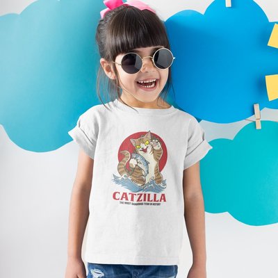 MEOWZILLA 兒童短袖T恤 2色 貓咪哥吉拉Godzilla怪獸浮世繪日本藝妓武士童裝嬰幼兒親子裝東京海浪海嘯