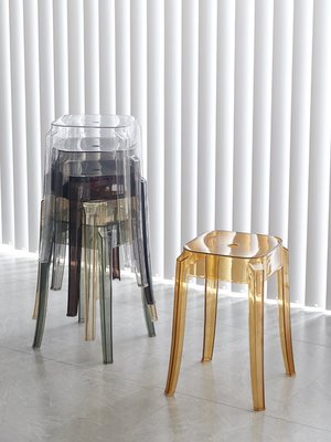 透明塑料高凳子家用可疊放加厚客餐廳方板凳簡約北歐亞克力水晶椅星港百貨