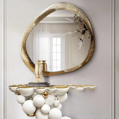 【現貨精選】美式客廳背景墻裝飾鏡古典藝術玄關鏡創意掛墻鏡子定制異形餐邊
