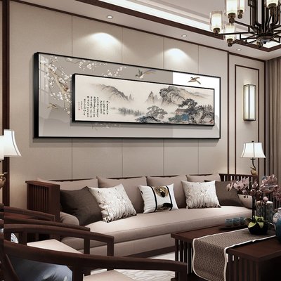 山水畫客廳掛畫新中式沙發背景墻裝飾畫茶室辦公室疊加壁畫畫中畫
