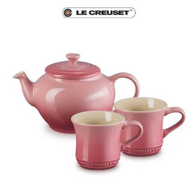 Le Creuset 薔薇粉 瓷器茶具組-1壺2杯