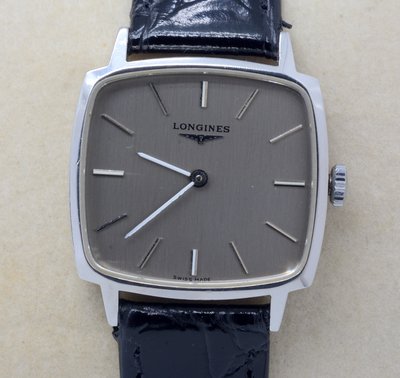 《寶萊精品》Longines 浪琴銀灰白方型手動男子錶