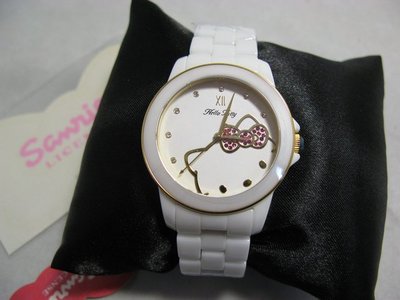 Hello kitty watch 時尚時髦金造型白色陶瓷女妝腕錶型號:LK673LWWI-K【神梭鐘錶】