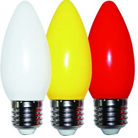 【燈飾林】大尖球泡 1W E27 LED 蠟燭燈泡 紅/ 白/黃三色 110v 神明燈 小夜燈  彩色球泡 尖清燈泡