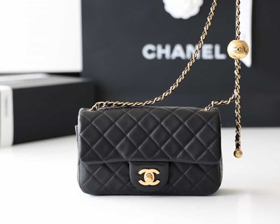 [二手]Chanel Flap Bag CF羊皮大Mini金球包 AS1787黑色