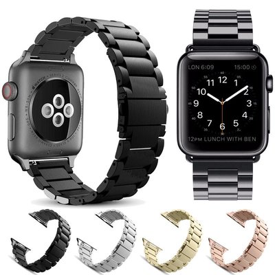 適用蘋果手錶Apple watch 8代金屬不銹鋼三珠錶帶iwatch 345678代三珠不銹鋼蘋果錶帶