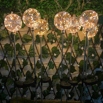 太陽能草坪庭院燈圓球led銅線燈串發光戶外花園蘆葦燈插地