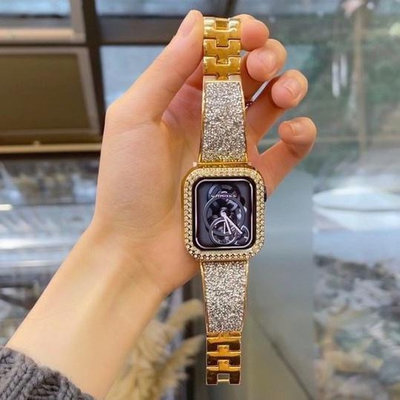 天極TJ百貨適用蘋果手錶Apple Watch S9 8 7施華洛同款錶帶 iwatch 6789代SE鑲鑽不鏽鋼金屬錶帶 鑽石錶帶