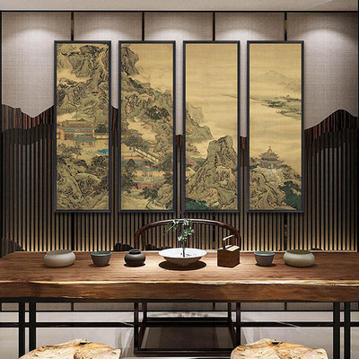 阿房宮裝飾畫古典客廳四條屏新中式沙發背景墻壁畫中國風仿古掛畫