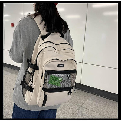 多層工裝網兜雙肩包 大容量多口袋後背包 學生書包 可放15.6寸筆電 機能工裝背包 雙肩背包 學生包 書包