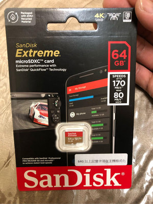 全新SanDisk Extreme 64G 記憶卡 A2 U3 V30  microSD 終身保固