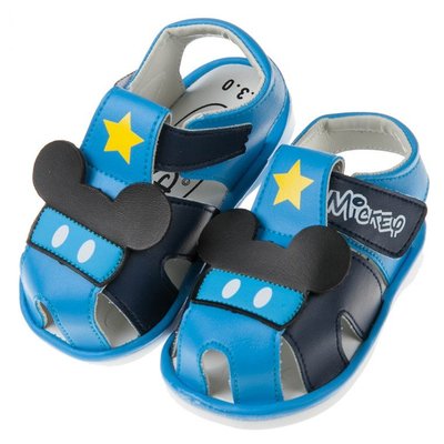 童鞋(13~15公分)Disney迪士尼米奇藍色寶寶嗶嗶護趾涼鞋D8C337B