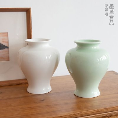 美人肩陶瓷花瓶中式禪意日式花道插花器皿投入花花器桌面擺件裝飾