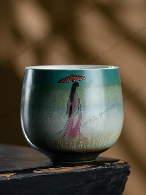 羊脂玉瓷茶杯白瓷主人杯仿手繪水杯琺瑯彩陶瓷專用杯大號單個杯-Misaki精品