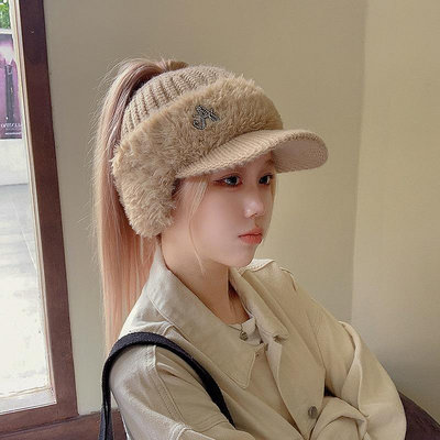 現貨 秋冬高爾夫球帽韓國女士針織毛線帽子護耳保暖顯臉小無頂空頂帽潮