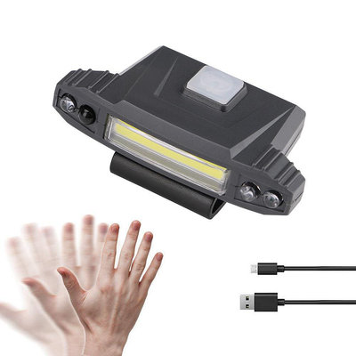戶外USB充電90度旋轉頭戴式照明頭燈內置電池強光COB感應帽夾燈  工作頭燈/釣魚燈/汽修/工作燈維修/夜釣