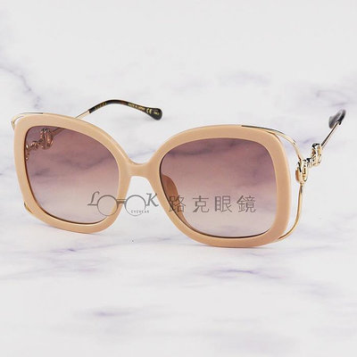 Gucci 太陽眼鏡 粉膚色框 金色 馬銜扣 漸層鏡片 GG1021S 003