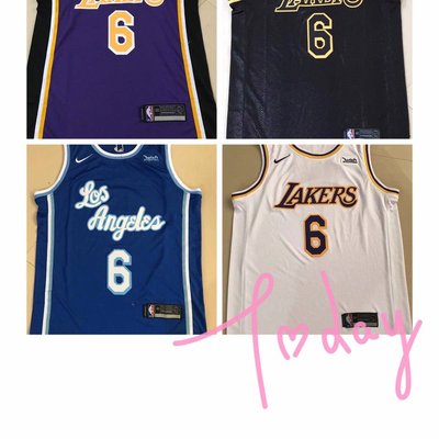 【熱賣精選】 NIKE新賽季湖人復古新面料刺繡6號詹姆斯 黃色、白色、紫色、黑色球衣