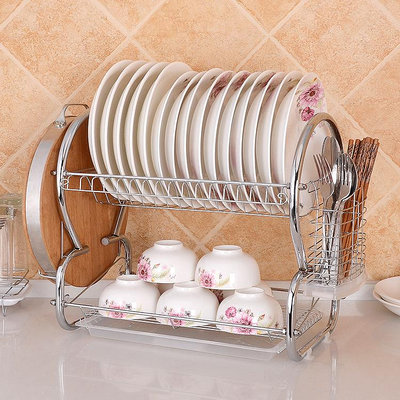 現貨廚房碗筷瀝水盤子碗架 雙層不銹材質碗碟收納置物架