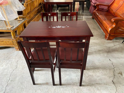 彰化二手貨中心(原線東路二手貨) --- 胡桃木鑲貝ㄧ桌4椅餐桌椅組