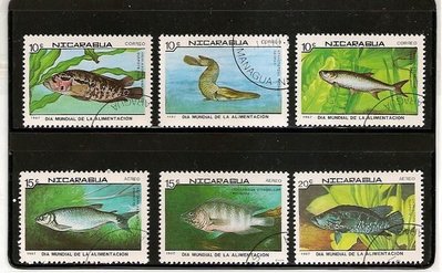 【流動郵幣世界】尼加拉瓜1987年魚類銷印郵票(此標有送照片中小黑卡)