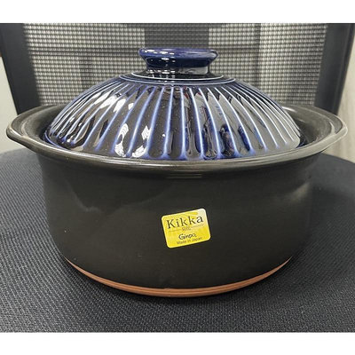 日本萬古燒 Ginpo銀峯 二重蓋 三合炊飯鍋 燉煮砂鍋 土鍋 陶鍋 琉璃藍3杯米