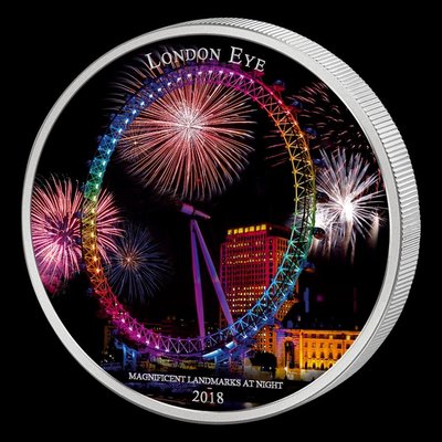 喀麥隆倫敦地標夜景銀幣二盎司，限量銀幣，銀幣，收藏錢幣，錢幣，紀念幣~2018喀麥隆倫敦地標夜景銀幣~62.2克全球只有二千枚