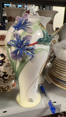 Vintage歐洲古董店淘回法蘭瓷FRANZ翠鳥花朵陶瓷花瓶