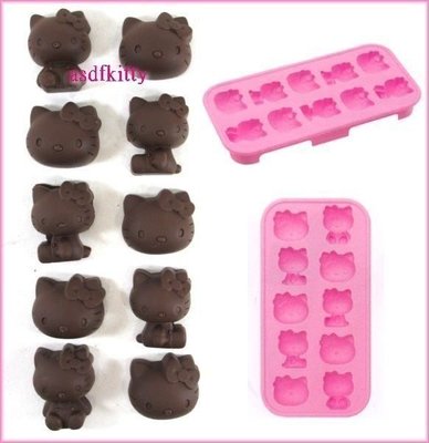 asdfkitty可愛家☆KITTY10連矽膠模型 製冰盒-做巧克力-手工皂-冰塊-果凍.蛋糕.日本正版商品