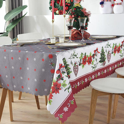 防水滌淪圣誕桌布壓花長方形聚會節日派對花邊餐桌布