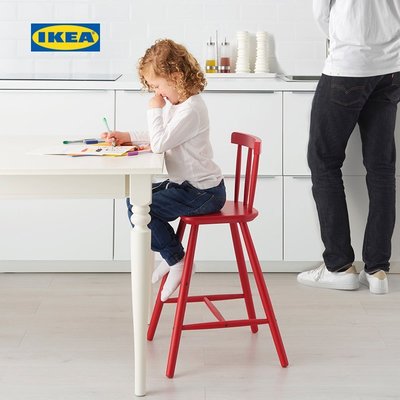 IKEA宜家AGAM阿甘北歐兒童餐椅寶寶餐桌椅家用靠背椅子實木高腳凳西洋紅促銷