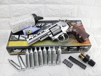 台南 武星級 WG 4吋 左輪 手槍 CO2直壓槍 銀 + 12g CO2小鋼瓶 + 0.25g BB彈 ( 左輪槍4吋