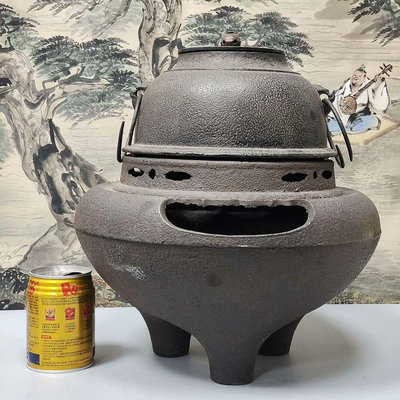 超大13.2斤日本銅蓋鐵釜鬼面風爐一套