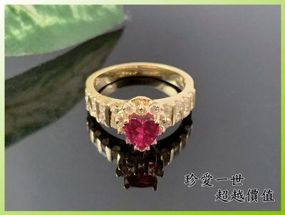 【宏恩典精品】【K2297-1】天然紅寶石戒指 心型紅寶石 配鑽26顆 黃K金 低調奢華 可免費改戒圍