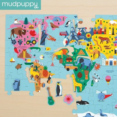 新品地圖 mudpuppy泥巴狗世界地圖拼圖兒童78片益智男孩女孩玩具5-6-7-8歲滿額免運