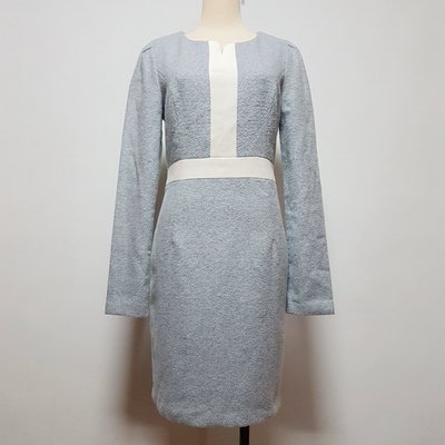 (U106)藍色毛料長袖洋裝 韓國製 ~牧牧小舖~優質二手衣~