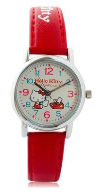 [時間達人] Hello Kitty KT570 三麗鷗正版授權 凱蒂貓傳真數字刻度腕錶 - 紅色