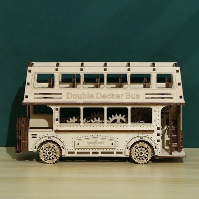 立體拼圖新品3D立體拼圖益智拼裝玩具DIY創意木質雙層巴士玩具拼圖