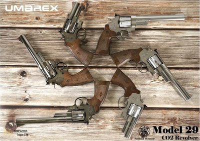 Speed 千速（^_^）S&W M29 真槍廠授權刻字 Smith & Wesson CO2 左輪手槍 3吋(木色握把)  鈦黑/亮